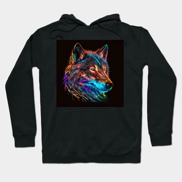 Wolf Neon Art 1 Hoodie by AstroRisq